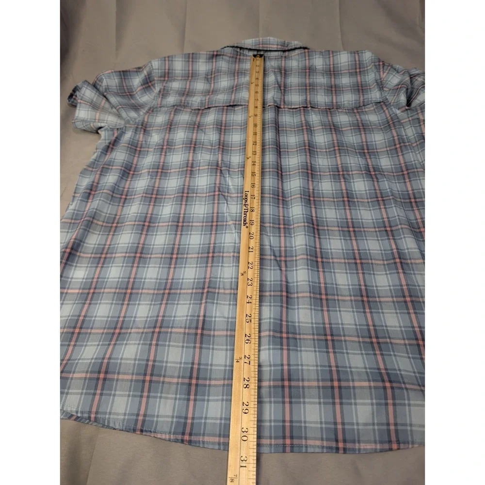 Free Country Plaid Button Front Shirt Men's XXL Blue‎ Pink Short Sleeve Fishing